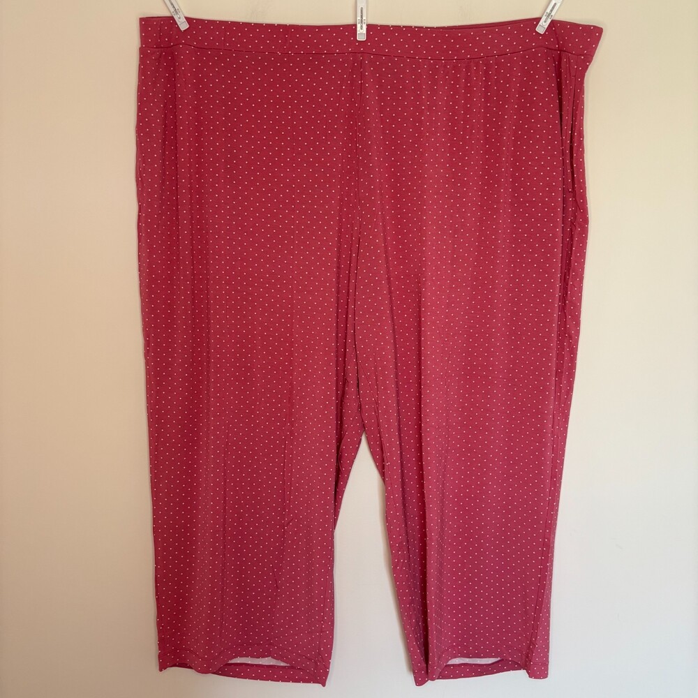 Susan Graver Lifestyle NEW Spa Knit Cropped Pants Womens 4X Pink White Polka Dot